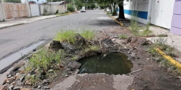 Se forma socavón en una calle de Ciudad Victoria