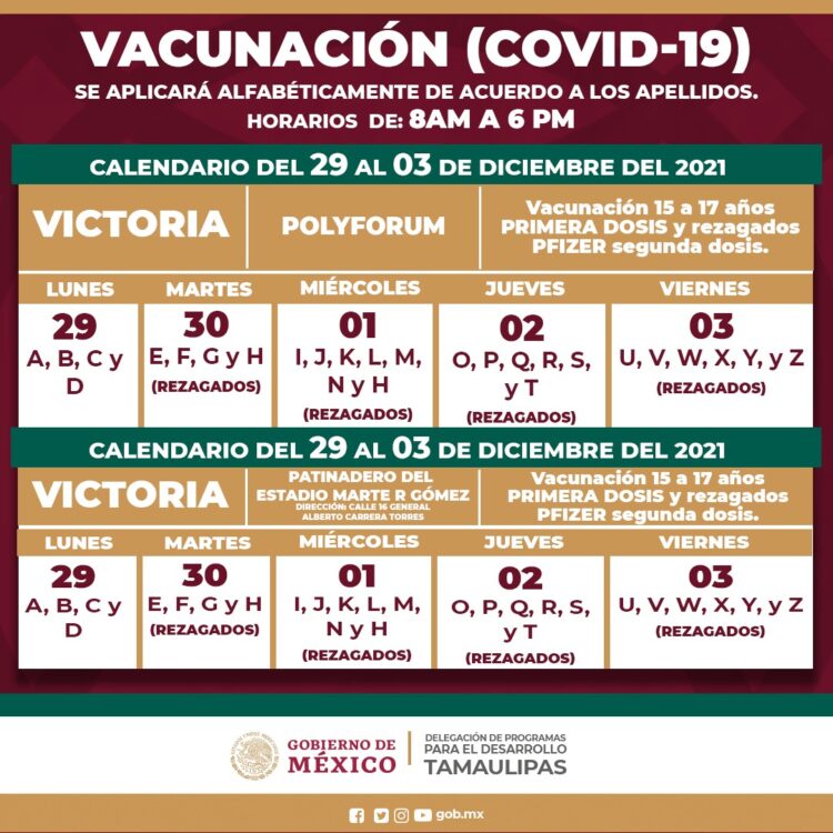 Por orden alfabético vacunación anti Covid para adolescentes en Tamaulipas, inicia este lunes