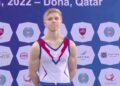 El gimnasta Ivan Kuliak generó controversia al lucir una "Z" en su pecho este sábado durante un campeonato en Doha, Qatar. TWITTER