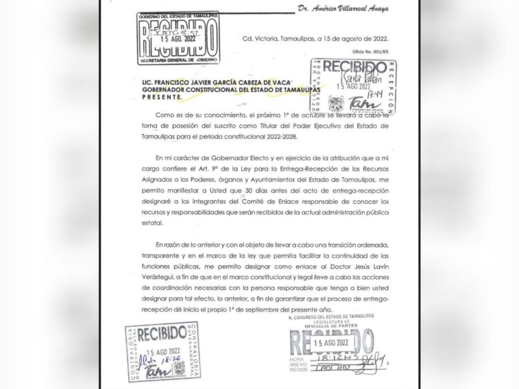 Notifica Américo a Cabeza de Vaca sobre su equipo de transición