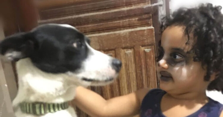 Encuentra a su hija de 3 años maquillándose para parecerse a su perrito