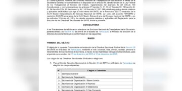 Emite SNTE convocatoria para renovar dirigencia de la Sección 30