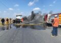 Guardia Estatal atiende incendio de tráiler en Díaz Ordaz, Tamaulipas
