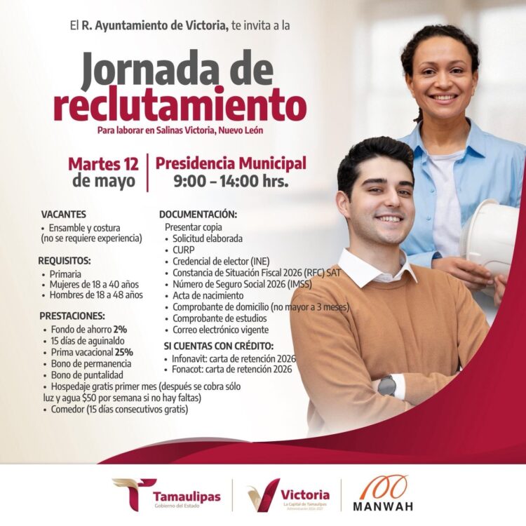 Convocan a jornada de reclutamiento en Victoria para empleo en Nuevo León