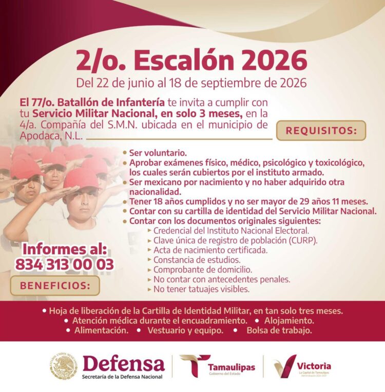 Invitan a cumplir Servicio Militar en tres meses en Apodaca