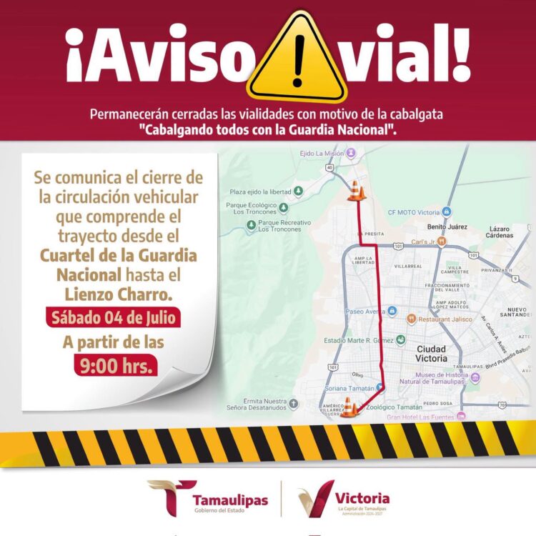 Anuncian cierres viales por cabalgata en Victoria este sábado