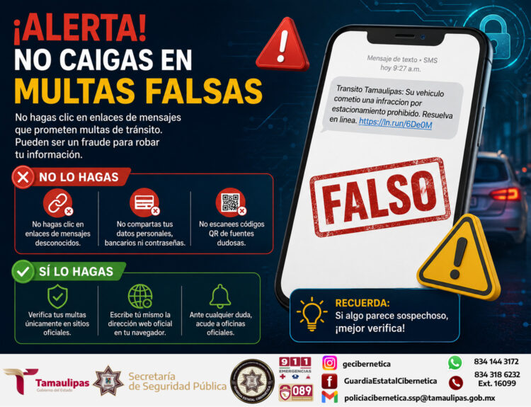 Advierten en Tamaulipas por nueva estafa con falsas multas de tránsito